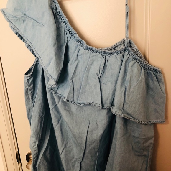 Blue one Shoulder Ruffle Top - Picture 4 of 6
